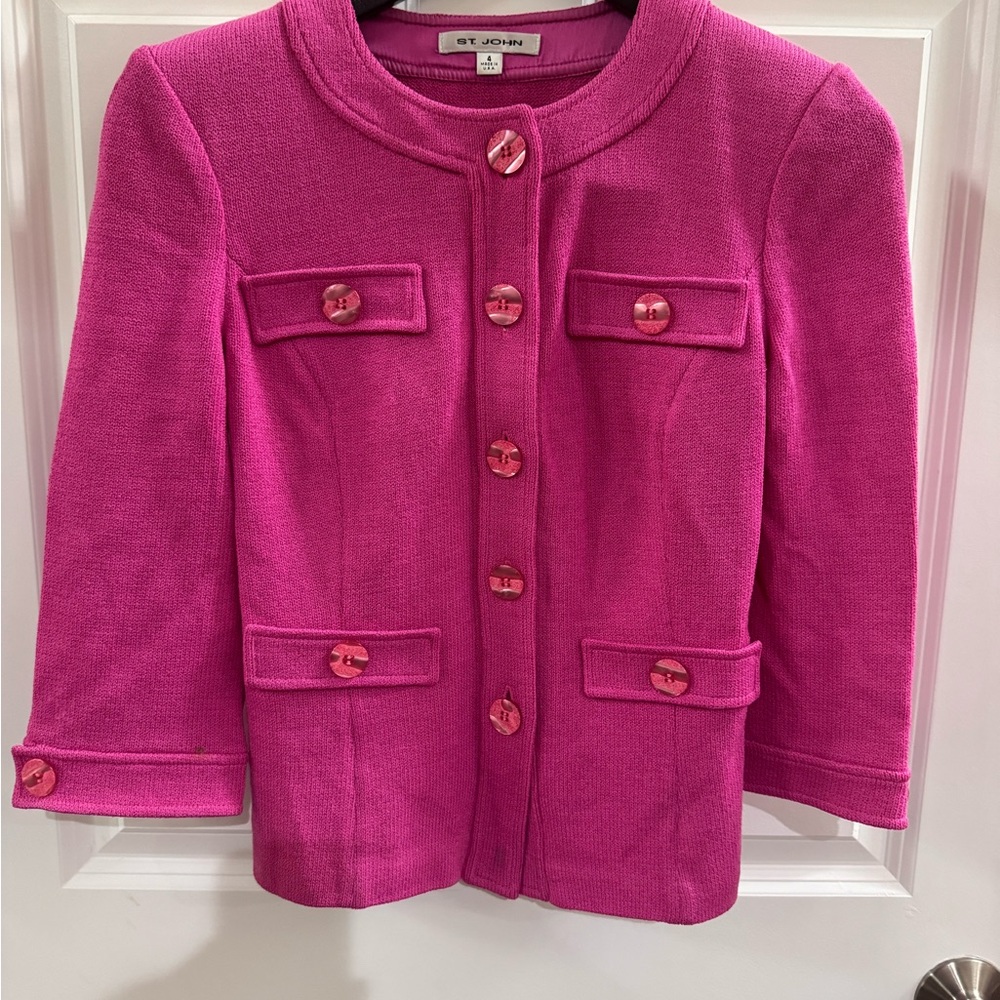 St. John Vibrant Pink Blazer with Button Accents